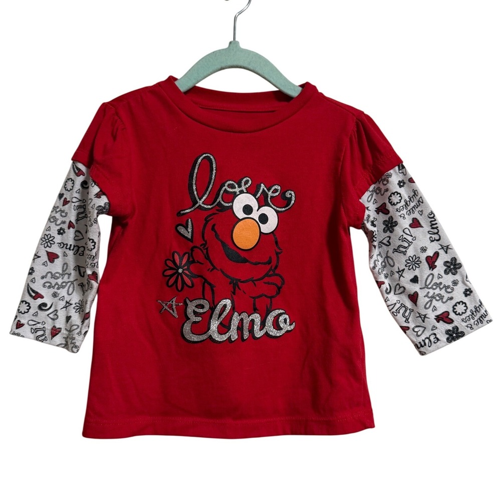 Sesame Street Elmo Red Glitter Layered Look Graphic T-Shirt 18M